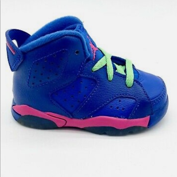 Jordan 6 Retro BT Game Royal White Vivid Pink Green Toddler Shoes 384667 439 - Picture 11 of 16